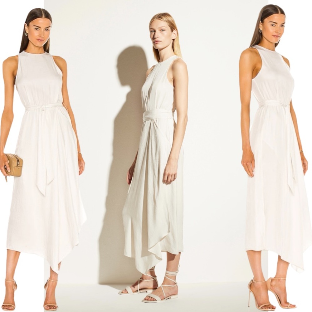 Vince. Handkerchief Drape Halter Dress in Bone
